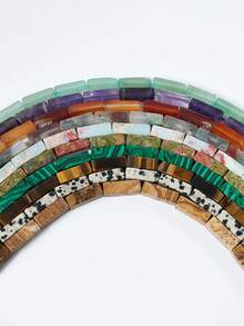 4*13毫米天然长方形紫水晶/虎眼石/图画碧玉/达尔马提亚碧玉水晶玛瑙宝石隔珠散珠，DIY饰品制作吊坠珠 - 彩色 - 查看 5