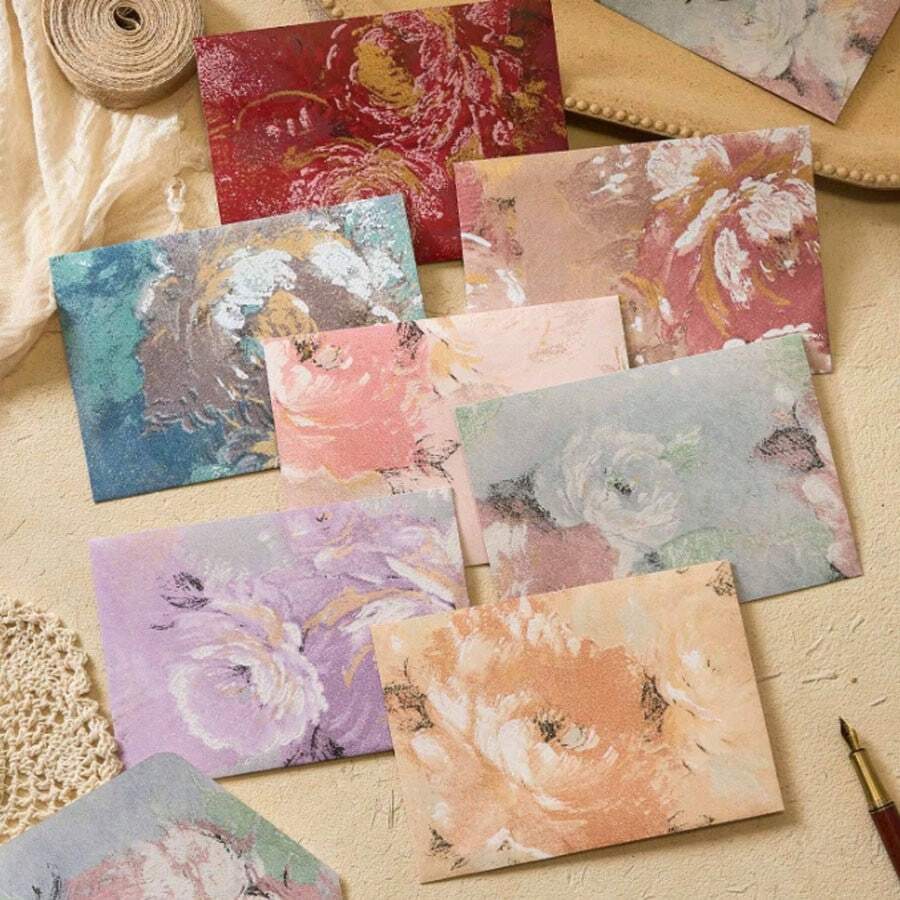 5入厚實壓紋3D花卉圖案信封,復古花卉設計感謝禮物邀請信封 - 長方形 - 查看 1