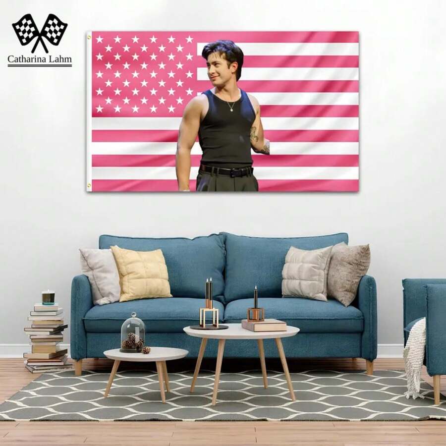 Shane Hollander Pink Flag |   Heated Rivalry Tapestry |   Hudson Williams LGBTQ Hockey Romance Wall Decor, Gay Movie Gift, Gay Sportswear - đen - Xem 1