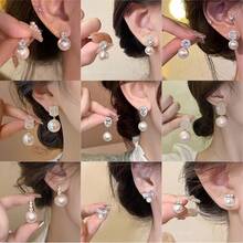 Pendientes de perlas de alta gama con aguja de plata 925 para mujeres, moda coreana, pendientes de zirconia, lujo ligero, pendientes de borla de nicho al por mayor - A1538 Plata - Ver 1