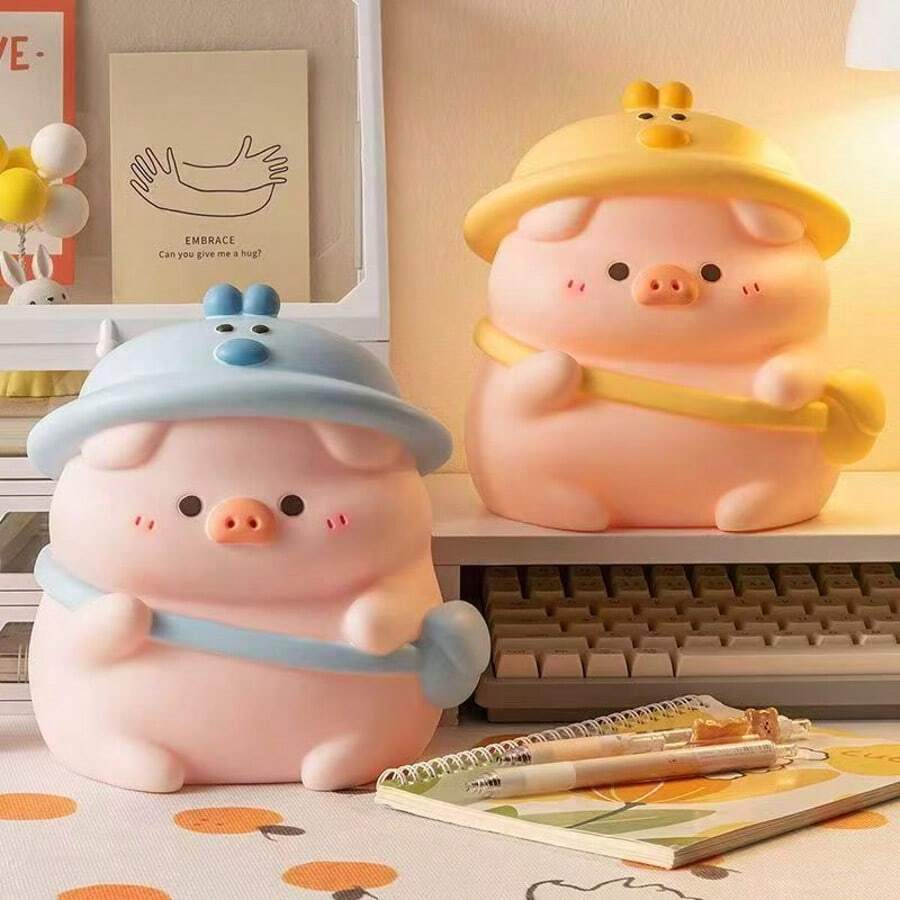 1pc Large Capacity Piggy Bank Backpack, Shock-Resistant Ceramic Coin Bank, INS Style - Blue - View 1