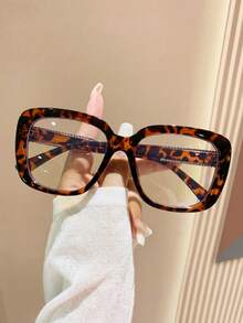 1 Pair Unisex Square High-End Bohemian Style Fashion Transparent Flat Glasses, Suitable For Commuting And Back To School - Leopard Print - View 2