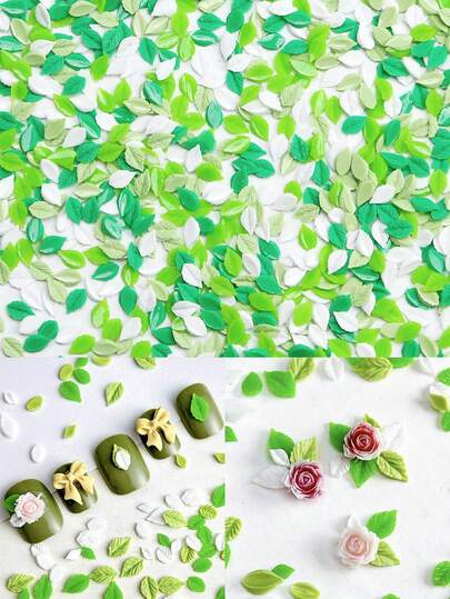 50/100片装 3D树脂叶子吊坠，迷你绿色叶子美甲配件，适用于DIY工艺品和珠宝制作、艺术装饰、美甲用品