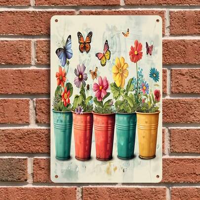 1 pieza Pintura decorativa de hierro rústico, decoración de pared con patrón creativo de mariposa y floral, decoración de pared para sala de estar y entrada, regalo de decoración del hogar, arte de pared de hierro vintage