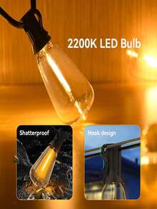 Upgraded Jumbo-Size Solar Panel Efficient Charging ST38 Garden String Lights 2200K Soft Warm Light Shatterproof LED Bulbs Remote Control Weather-Resistant For Courtyard Hanging Decoration - ST38 - View 10