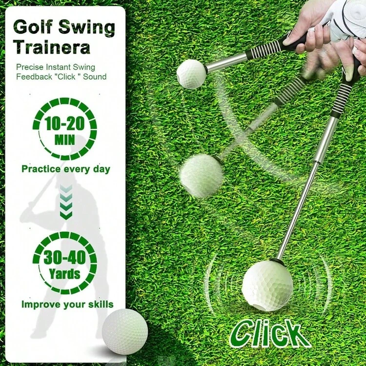 Entrenador retráctil de swing - Ayuda de entrenamiento de agarre con palito de clic para diestros, ayuda de entrenamiento de swing para principiantes - Negro - Añade 4