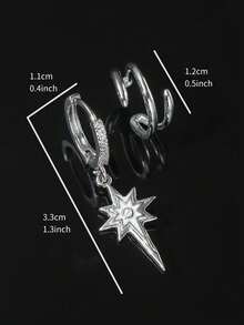 2pcs Men's Fashion Personality Double Layer Ear Cuff + Star Stud Earrings Set, Unisex Street Style Earrings Combo, Versatile Earring Jewelry Set For Commuting And Daily Wear, Exquisite Men's Jewelry - White - View 4