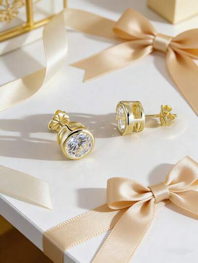 1 Pair 925 Sterling Silver D-Color Moissanite Stud Earrings, Jewelry Accessories For Teenage Girls