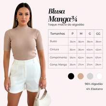 Women's High Neck Ribbed Premium Blouse With 3/4 Sleeves - Basic, Elegant, Comfortable - Classic And Timeless Women's Fashion - 米色 - 查看 2
