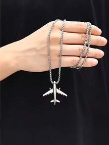 1pc Men's Airplane Pendant Necklace, 3D Airplane Model, Unisex Personalized Aviation Jewelry Necklace - Multicolor - View 4