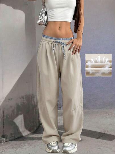 2 Pairs Retro Plaid Women's Casual Pants, Street Style Fashion, Color Contrast & Loose Design, Suitable For Spring/Summer 2026, Also Applicable For Autumn/Winter, Women Apparel Fabric