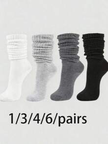 4 Pairs Women's Loose Knit Socks, Soft & Comfortable, Warm & Breathable, Fashion Versatile, Available In Black, White, Dark Gray, Light Gray, Perfect Gift For Hiking, Back To School, Halloween And Christmas - Multicolor - View 12