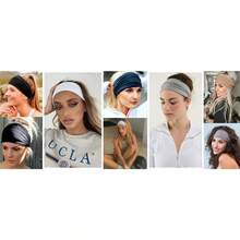 Bentițe de păr late cu turban, pachet de 6, pentru femei - Bentițe mari tip boho, elastice moi, antiderapante, pentru sport, antrenament, accesorii de păr - multicolor - Vizualizare 6