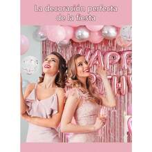 Globos de Cumpleaños 66Pcs Decoracion Fiesta de Pared Ballons con Letras Happy Birthday Cortinas Brillantes Combinación de Globo de Papel Globo de Corona El vino y El Labial para Mujer y Niña - Ororosa - Ver 4