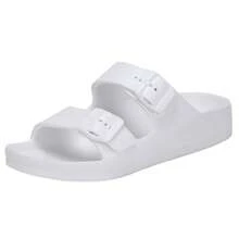 Unisex Slip-On-On Double Bar Sandals, Minimalist Hook And Loop Beach Slippers, Outdoor Casual- White - White - View 9