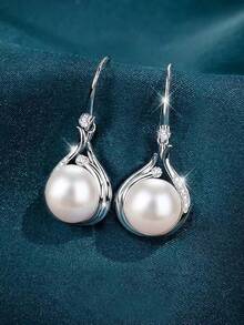 1 Conjunto de Brincos e Colar de Joia com Pérolas Falsas em Aço Inoxidável para Mulheres, Brincos e Colar de Festa de Estilo Personalizado e de Luxo no Estilo Ins, Sem Caixa de Presente - Prata - Visão 5