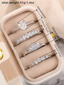 4件套奢华立方氧化锆戒指套装，附赠礼盒，适合女士婚礼、订婚、周年纪念派对佩戴，情人节礼物 - 1# - 查看 5