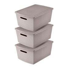 organizador de cocinaGuateplast - Set de 3 Cestas de Almacenamiento Plásticas de 22 Litros Contenedores Plásticos para Organizar el Hogar Organizadores Cajas de Plástico Cajas de almacenamiento Color Beige - Beis - Ver 1