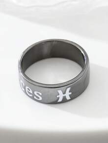 1件套极简主义金属镀黑十二星座刻字男士戒指套装，适合男士街头服饰 - 槍黑色 - 查看 8