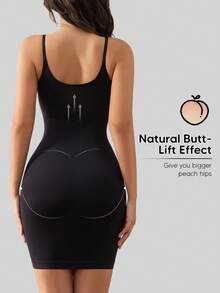 Adjustable Strap Tummy Control Sculpting Shapewear Slip - Black - View 2