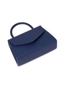 Helyda 1pc Navy Blue Fashionable Solid Color PU Handbag With Flap, Charming & Elegant Ladies Business Bag, Suitable For Women's Daily Use, Clutch/Handbag/Shoulder Bag/Crossbody Bag, Applicable For Wedding/Party/Prom/Banquet - Navy Blue - View 7