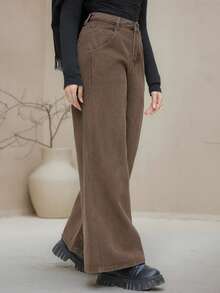 DAZY 女式做旧洗水直筒牛仔裤，返校服 - 棕色 - 查看 7