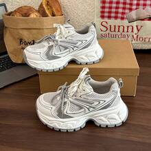 女士银色厚底运动鞋，厚底透气网面跑步休闲鞋，2026春秋款 - 白色 - 查看 8