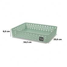 Kit 06 Cestos Organizadores G (34x25) Multiuso Ideal p/ Gavetas Armários - Cinza Claro - Visão 4