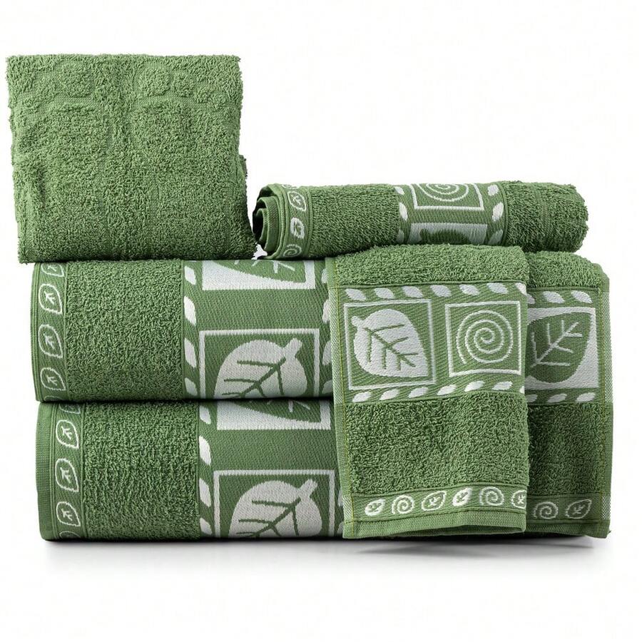 5-Piece Towel Set For Bath And Face, 100% Cotton, With Bath Mat For Bathroom And Washroom - 綠色 - 查看 1