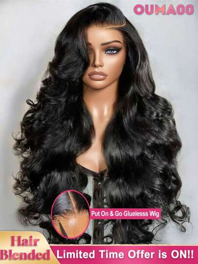 13x4 13X6 5X5 HD Transparent Lace Front Wig Brazilian Virgin Human Blended Hair Body Wave 34 Inch - 200% High Density Grade Pre-Plucked Glueless Frontal Wig With Baby Hair For Women, Natural Black Color, No Glue & Ready To Wear