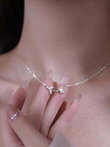 1pc S925 Sterling Silver Elegant Romantic Tulip Pendant Necklace, Delicate Floral Clavicle Chain, Feminine Minimalist Design, Gift - Flowers - View 3