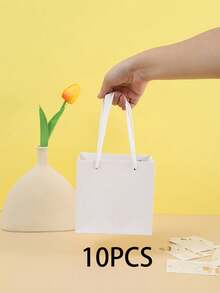 1pc/5pcs/10pcs White 5.5*5.5 Inch Paper Gift Bags With Handles, Minimalist Solid Color Square Party Favor Bags, Suitable For Shopping, Bachelor/Bachelorette Party, Wedding, Bridal Shower, Birthday Party Decor, Bridesmaid Proposal Gifts, Wedding Decoration, Bridal Shower Favors, Bachelor/Bachelorette Party And More - White - View 6