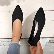 Spring/Summer 2026 Women's Solid Color Comfort Flats, Match Dresses & Vacation Outfits, Classic Pointed Toe, Cushioned Insole Footwear, Suitable For Work & Weekend Gatherings - 黑色 - 查看 2