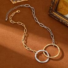 1pc Women's Minimalist Dual-Tone Chain Necklace With Geometric Pendant, Elegant Everyday Wear Jewelry, Best Gift Choice - Multicolor - View 1