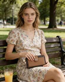 Michael Kors Women's RFID Blocking PVC Leather Wallet Bifold Long Clutch Wallet Money Clips Ladies Card Holder Purse - 棕色 - 查看 2