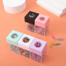 Macaron Color Plastic Transparent 3D Magnetic Paper Clip Storage Bucket - Paperclip Box - View 5