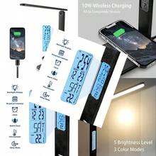 Lámpara de Escritorio LED con Cargador Inalámbrico, Puerto USB, Control Táctil, 3 Modos de Color, 5 Niveles de Brillo, Protección Ocular - como en la foto - Ver 3