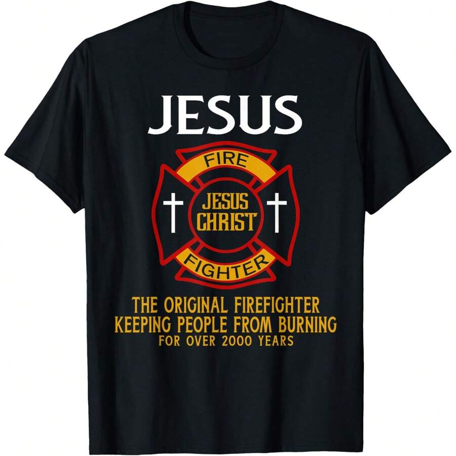 Jesus The Original Firefighter Keeping People From Burning T-Shirt - 黑色 - 查看 1