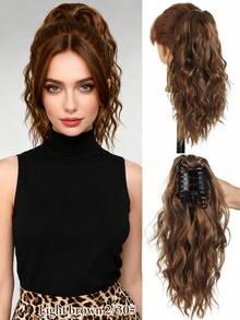 14 Inch Curly Ponytail Hair Extensions Drawstring Ponytail Clip In Synthetic Hairpiece, Medium Brown Mixed Golden Blonde, High Ponytail Extensions For Women - Multicolor - View 5