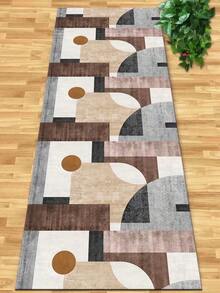 Modern Geometric Hallway Mat, Fashionable Brown, Black, Beige And Gold Color Scheme, Suitable For Living Room, Bedroom, Corridor And Sunroom Decoration, Corridor Runner Mat | Contemporary Abstract Design - (2) - View 3