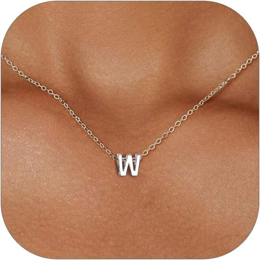 ChicSilver Initial Necklace 26 Letters A-Z Charms 925 Silver / Gold Chain Necklaces For Women Jewelry Accessories Mini Minimalist Alphabet Names For Mothers Couples Birthday - 白金 - 查看 1