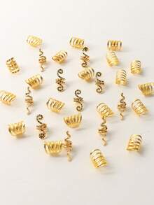 30个女士脏辫发圈，蛇形金色发饰辫子配饰，发夹，发珠 - 金色 - 查看 7