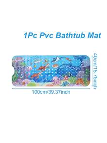 1件装蓝色海龟海洋浴缸垫，趣味海洋浴缸垫，防滑卡通浴缸垫，带吸盘和排水孔，超长100*40厘米浴缸淋浴垫，可机洗，婴儿洗浴用品 - 海洋主題 - 查看 14