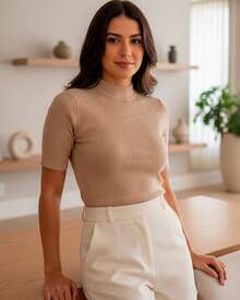 Set Of 2 Women's High Neck Ribbed Premium 3/4 Sleeve Blouses - Basic, Elegant, Comfortable - Classic And Timeless Women's Fashion - Ideal For Work, Everyday Wear Or Casual Wear - Combines With Jeans, Skirts Or Shorts - Versatile Style - An Essential Piece That Enhances Your Look With Comfort And Quality - 2 món hỗn hợp - Xem 9