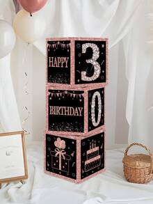 3 Stück/Set Rosa & Schwarz 40. Geburtstag Papierboxen, 16./21./30./40./50./60. Geburtstags Party Deko, 16/21/40 Jahre alt Zubehör, Glücklicher Geburtstags Party Dekoration, Heim Party Zubehör Hintergrund Dekorative Boxen, Party Hintergrund Deko, Fotografie Requisiten, Überraschungs Geschenkverpackungs Boxen - Schwarz Rosa - Übersicht 7