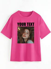 Gift, Personalized Women's T-Shirt, Add Your Own Text And Photos, Choose Your Favorite Color And Font, Mother's Day Gift Sports - Hot Pink - View 2