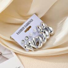 VKME 12pcs Metal Heart & Pearl C-Shaped Clip-On Earrings, Casual Style - XH9285177-88 - View 8