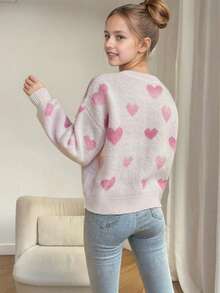 1pc Girls Casual Thick Pullover Sweater, Comfortable & Warm For Autumn/Winter, Soft Solid Color Sweater - Perfect For Warm Days And Cold Nights, Valentine's Day - Pink - View 3