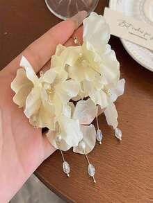 白色花朵流苏吊坠耳环，仿水晶吊坠耳环，时尚优雅的珍珠花朵配饰，适合女性，可用于节日、婚礼等场合，是送给女性的完美时尚礼物。 - 彩色 - 查看 3