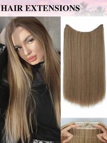 Extensiones de cabello de alambre de acero invisible, aro de cabello transparente, tamaño ajustable, clips de desmontables, cabello sintético liso, peluca invisible para mujeres - Multicolor - Ver 12